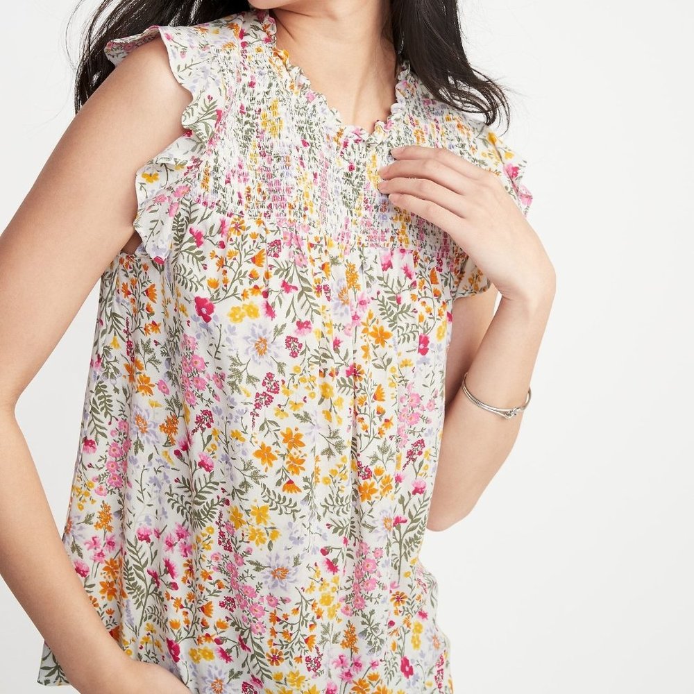 Old Navy Small Floral Print Smocked Yoke Blouse
